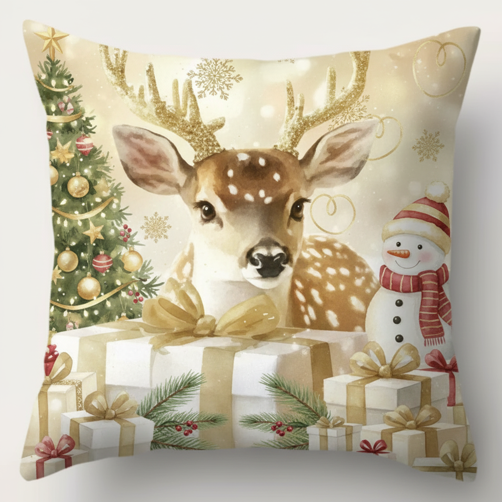 Husa perna decorativa de Craciun – Moș Craciun, Ren, Brad de Craciun, husa pentru perna de canapea, suite, camera, decoratiuni pentru casa set of 4