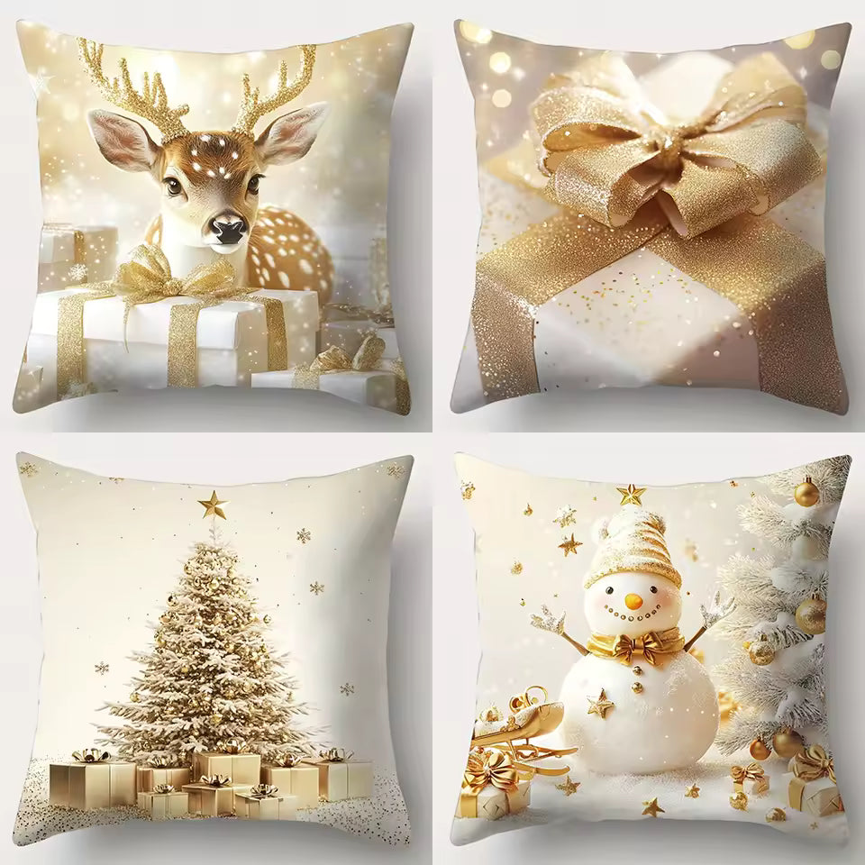 Husa perna decorativa de Craciun – Moș Craciun, Ren, Brad de Craciun, husa pentru perna de canapea, suite, camera, decoratiuni pentru casa set of 4