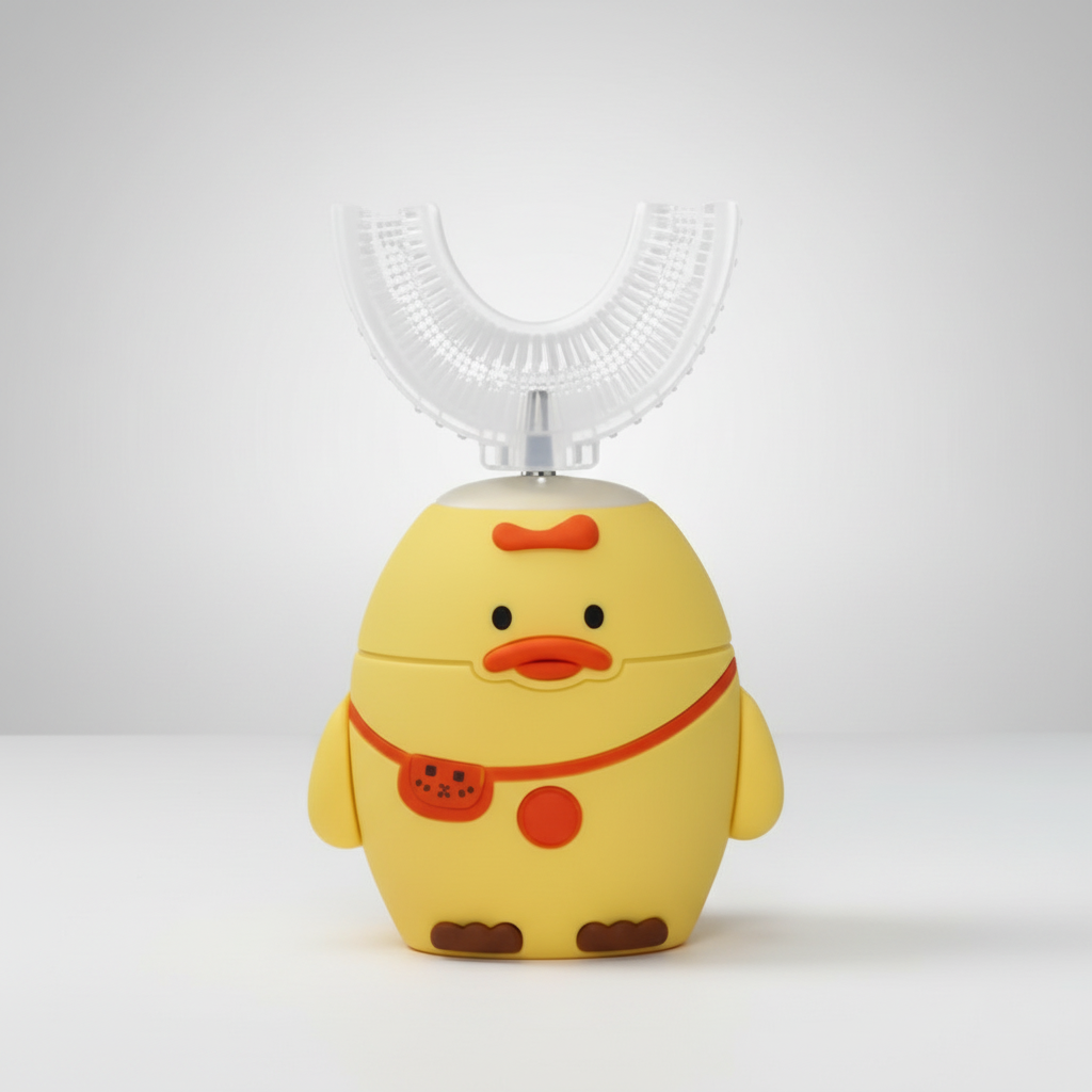 Periuta de dinti electrica sonica 360° în forma de U, reincarcabila, pentru copii, cu silicon, cronometru inteligent, lumina albastra, IPX7