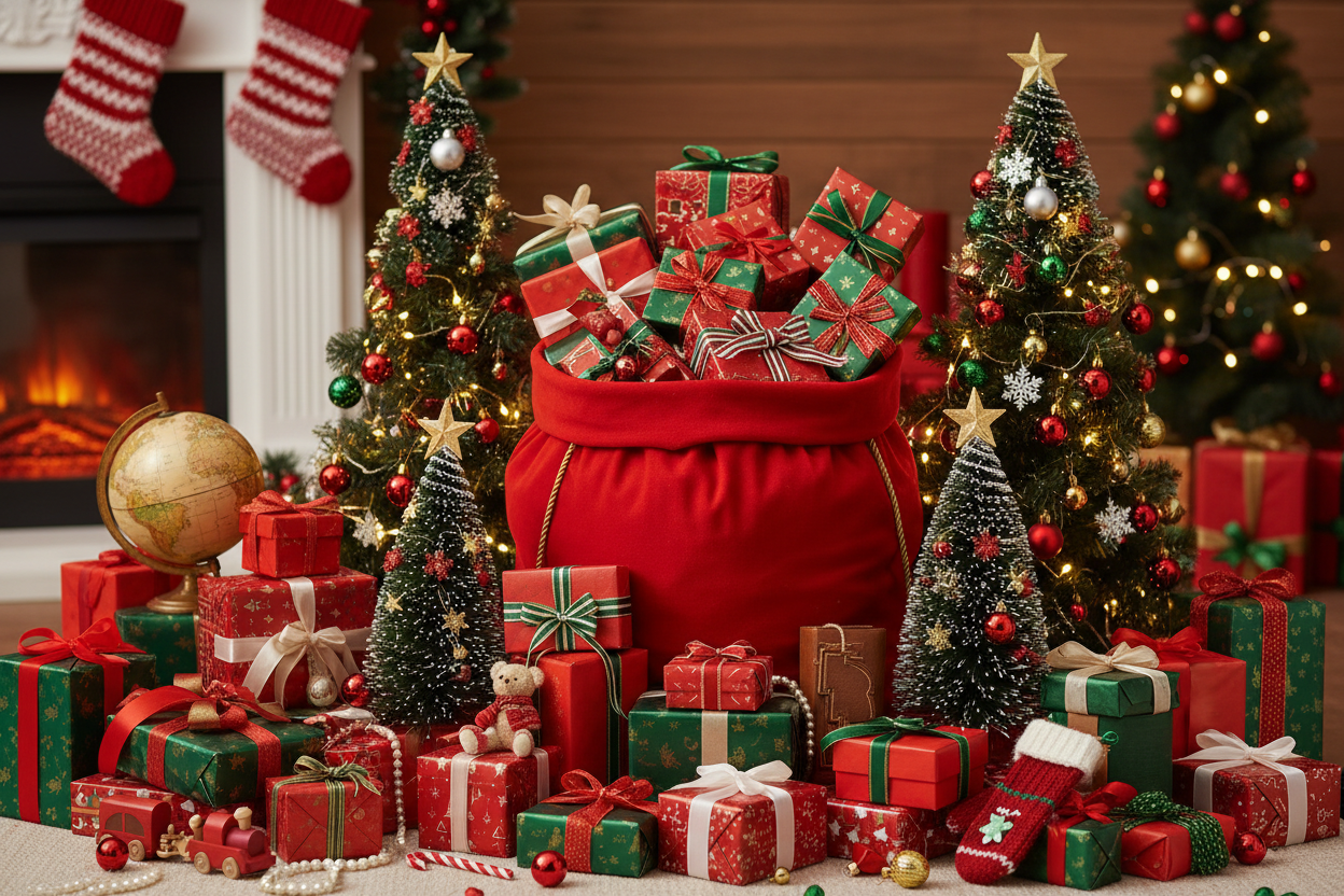 cadouri cu mos craciun, mini brazi si alte cadouri necesare de craciun