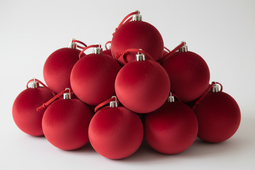 Globuri de Crăciun din catifea doar rosii simple 12 bucati
