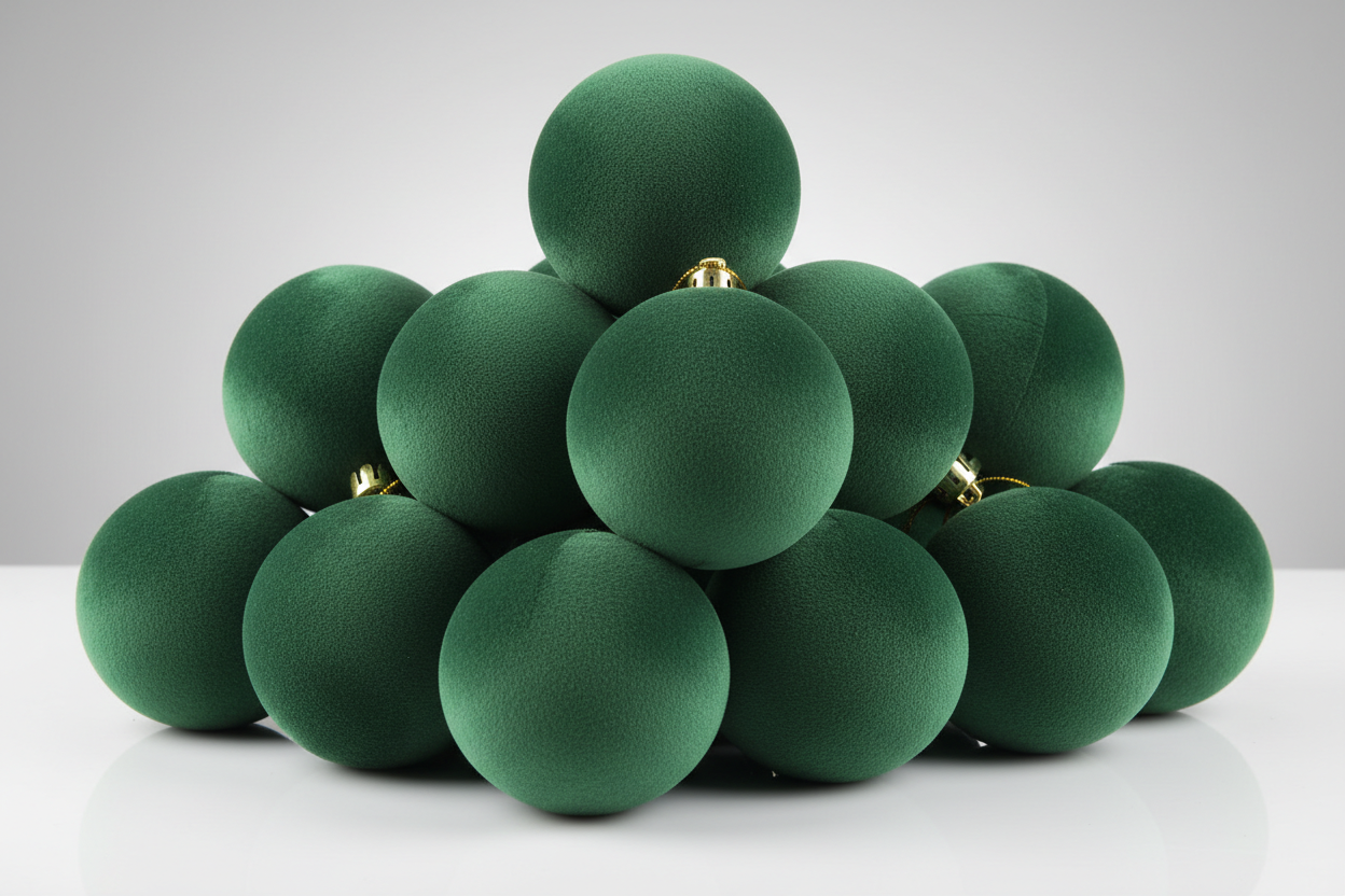Globuri de Crăciun din catifea doar verde simplu set 12 bucati