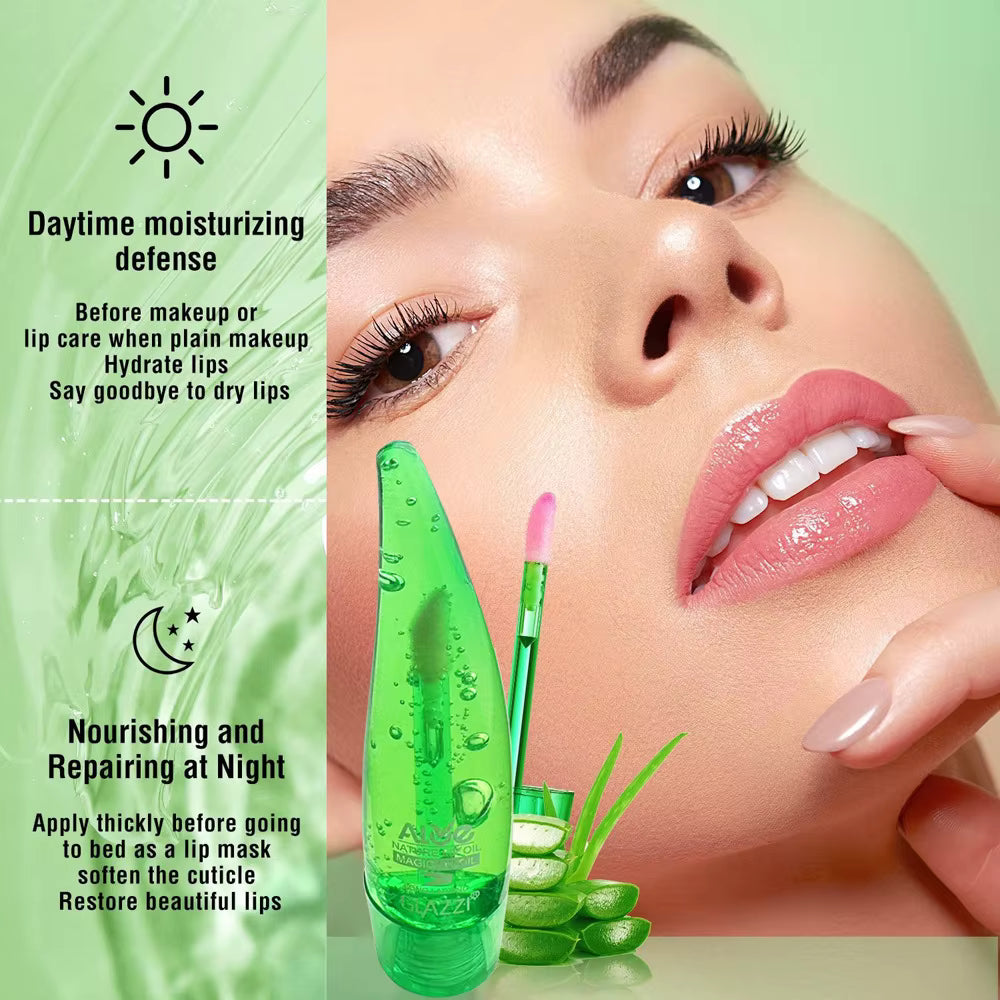 Gloss de buze cu Aloe Vera, cu schimbare magica de culoare – hidrateaza intens, echilibreaza pH-ul buzelor, ofera o nuanta naturala si stralucitoare, este long-lasting si mentine buzele catifelate intreaga zi